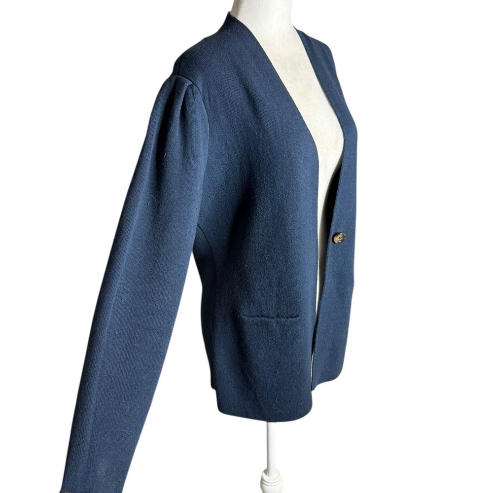 NIC+ZOE Blue Cardigan Sweater V-Neck Fitted FEMME SLEEVE JACKET size Small - Picture 8 of 13